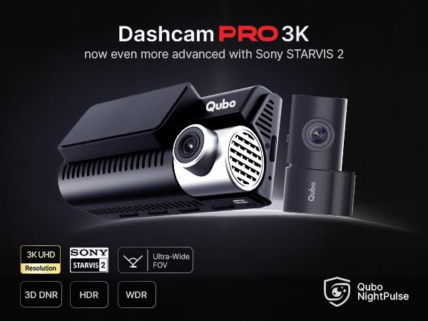 QUBO Smart Dashcam Pro 3K Front & Rear (3K-HCASV021)