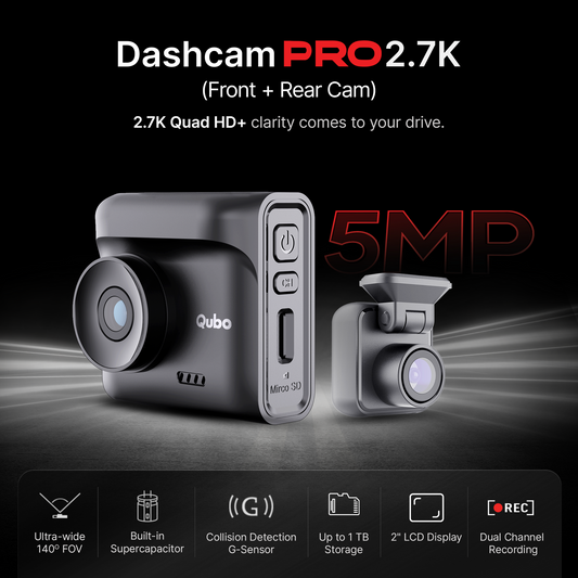 QUBO Smart Dashcam Pro 2.7K Front & Rear (27-HCASV011)